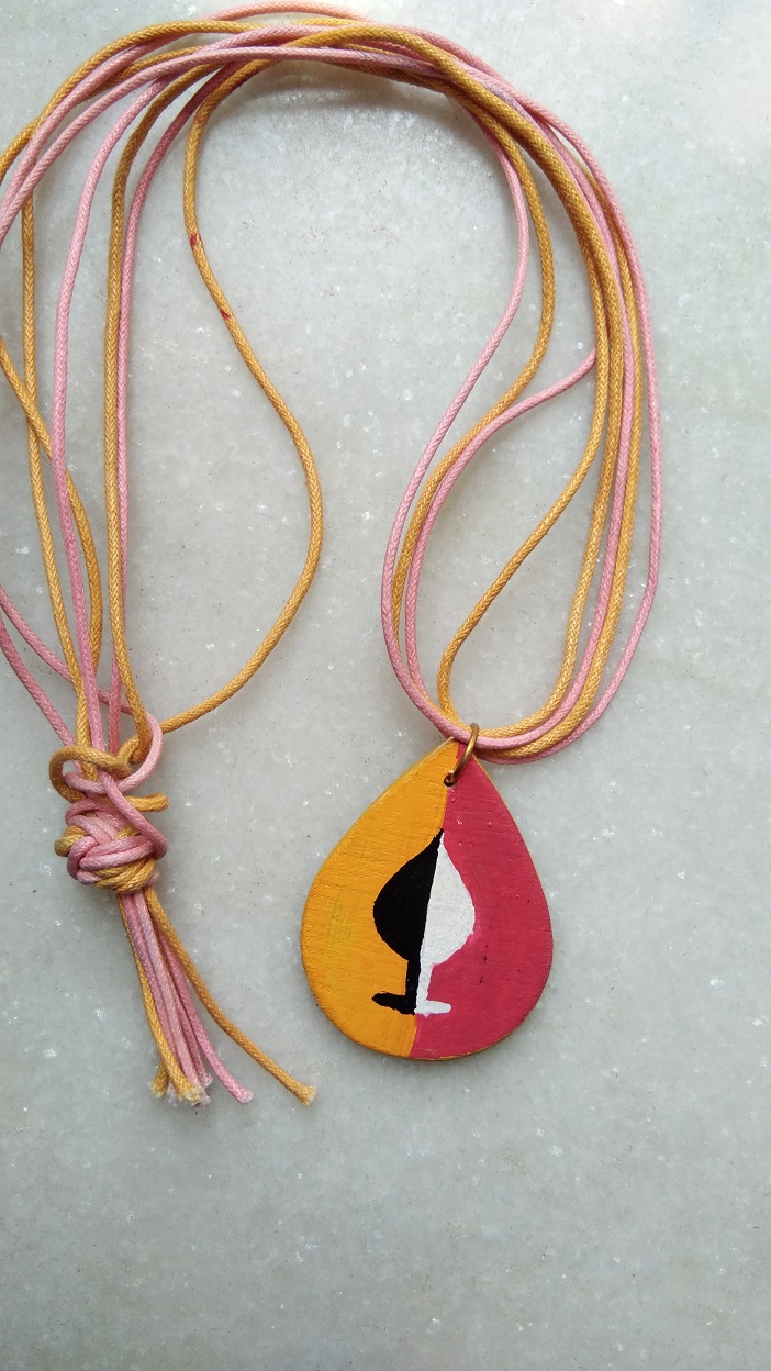 Red and Yellow Dropshaped Handpainted Wood Pendant